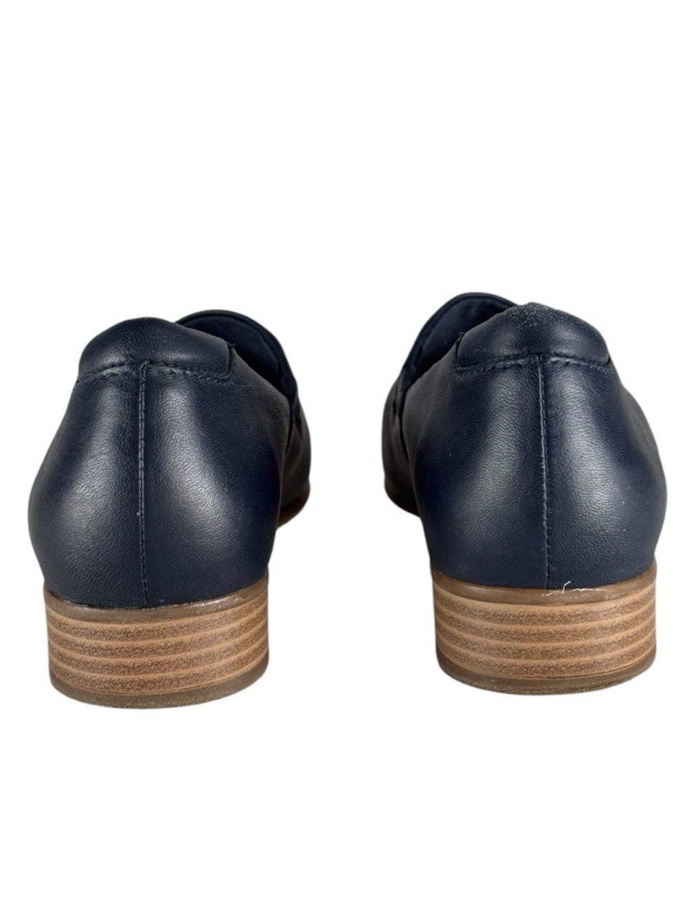 COLLECTIONS BY CLARKS JULIET PALM NAVY LEATHER ROUND TOE SLIP ON HEELS 8 WIDE - Picture 9 of 13